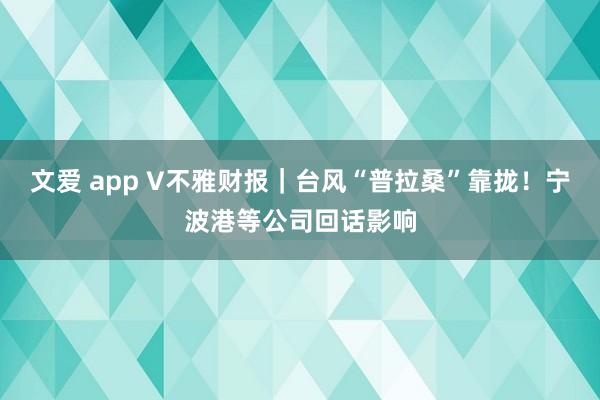 文爱 app V不雅财报｜台风“普拉桑”靠拢！宁波港等公司回话影响