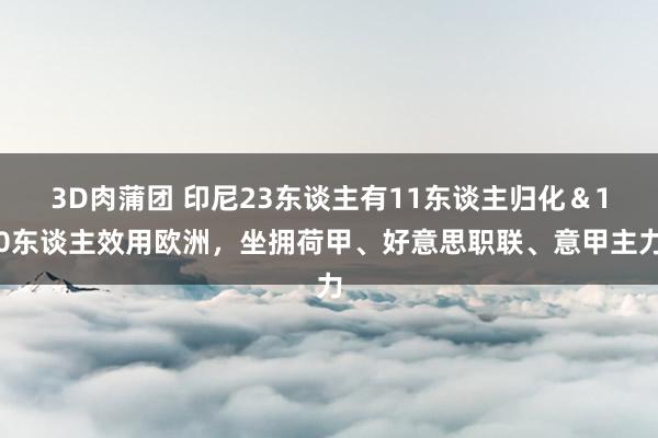 3D肉蒲团 印尼23东谈主有11东谈主归化＆10东谈主效用欧洲，坐拥荷甲、好意思职联、意甲主力