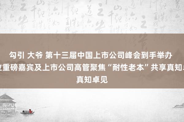 勾引 大爷 第十三届中国上市公司峰会到手举办 多位重磅嘉宾及上市公司高管聚焦“耐性老本”共享真知卓见