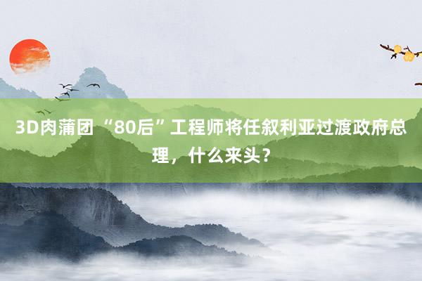 3D肉蒲团 “80后”工程师将任叙利亚过渡政府总理，什么来头？